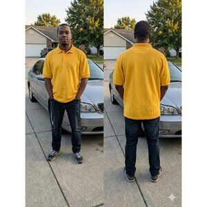 Vtg Y2K Key Elements Men’s XL Polo Shirt Yellow Pique Knit Retro Golf Casual